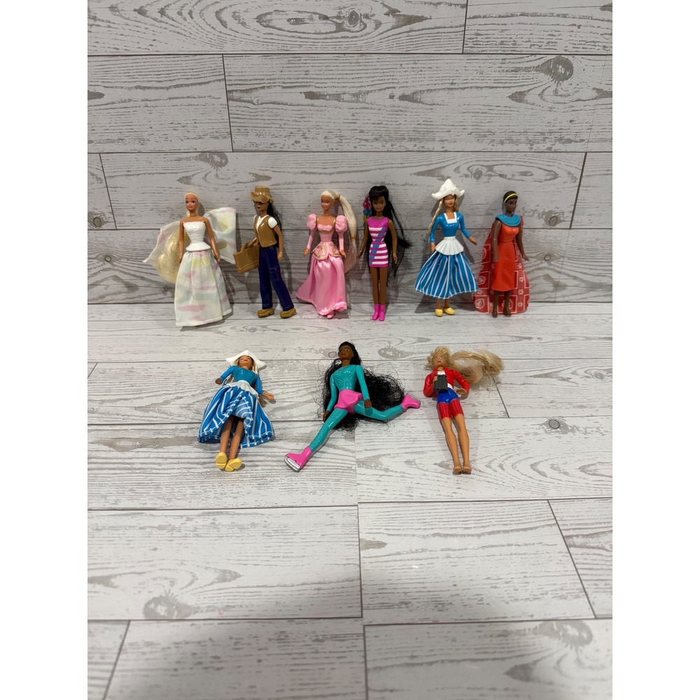 Vintage Barbie Happy Meal Toy Lot 9 Figures Pink Gown Dutch Skater 1990s